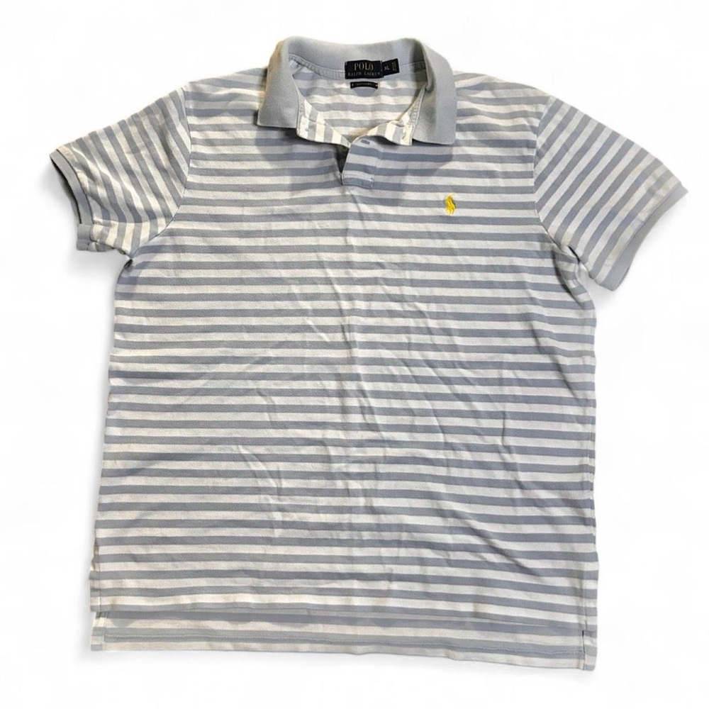 Polo Ralph Lauren grey & white striped cotton polo shirt Size XL